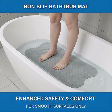 KSIZUIS Non-Slip Bathtub Mat Without Suction Cups - 39"x16" Gray Natural Rubber, Machine Washable