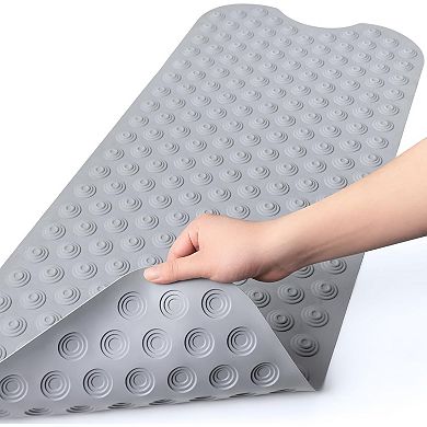 KSIZUIS Non-Slip Bathtub Mat Without Suction Cups - 39"x16" Gray Natural Rubber, Machine Washable