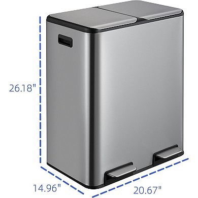 60 Liter (16 Gallon) Rectangular Hands-Free Dual Compartment Recycling Kitchen Step Trash Can