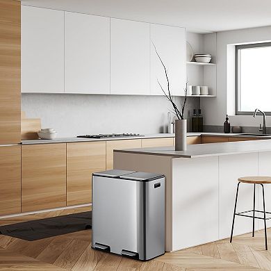 60 Liter (16 Gallon) Rectangular Hands-Free Dual Compartment Recycling Kitchen Step Trash Can