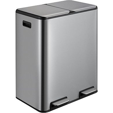 60 Liter (16 Gallon) Rectangular Hands-Free Dual Compartment Recycling Kitchen Step Trash Can