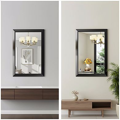 KSIZUIS 22"x30" Black Metal Framed Rectangle Mirror - HD Tempered Glass for Bathroom & Entryway