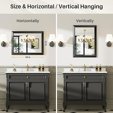 KSIZUIS 22"x30" Black Metal Framed Rectangle Mirror - HD Tempered Glass for Bathroom & Entryway