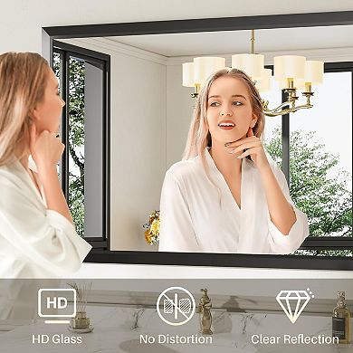KSIZUIS 22"x30" Black Metal Framed Rectangle Mirror - HD Tempered Glass for Bathroom & Entryway