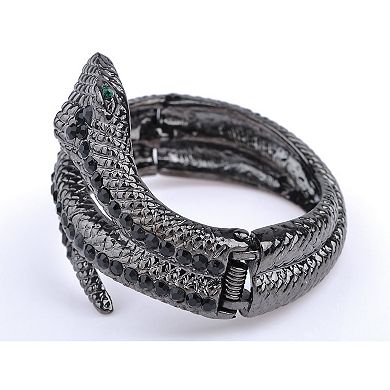 Womens Gunmetal Tone Black Rhinestones Antique Snake Wrap Bangle Bracelet