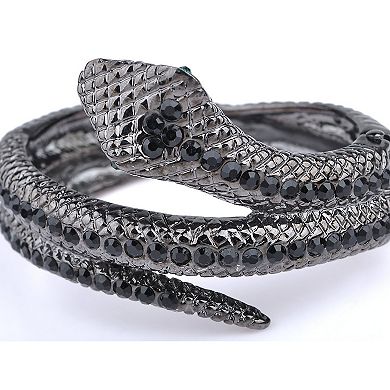Womens Gunmetal Tone Black Rhinestones Antique Snake Wrap Bangle Bracelet