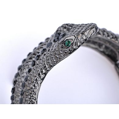 Womens Gunmetal Tone Black Rhinestones Antique Snake Wrap Bangle Bracelet