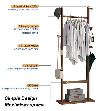 Solid Wood Coat Rack - Freestanding Clothes Hanger,Simple Style Easy Assembly for Bedroom Entryway