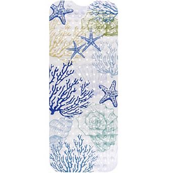 KSIZUIS Nautical Coastal Non-Slip Bathtub Mat-40"x16"with Suction Cups&Drain Holes,Starfish Coral