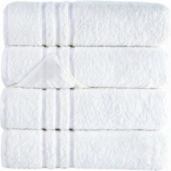 KSIZUIS 4-Pack Turkish Cotton Bath Towels-27"x54"White,Soft,Absorbent & Quick Drying for Daily Use