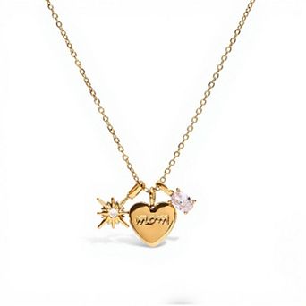 Heart Mom Charm Necklace with Starburst and Crystal Accent Charms