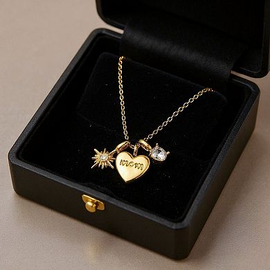 Heart Mom Charm Necklace with Starburst and Crystal Accent Charms