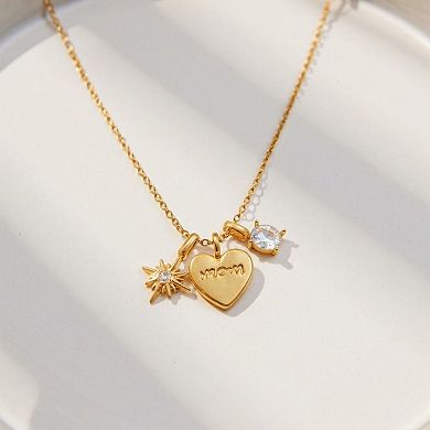 Heart Mom Charm Necklace with Starburst and Crystal Accent Charms