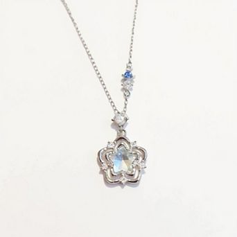 Women's Star Flower Pendant Necklace with Crystal Center Stone and Accent Gem Detailing
