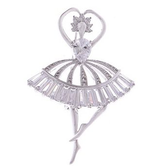 Zirconia Cubic Shining Crystal Girl Ballet Dancer Ball Gown Dress Brooch Pin