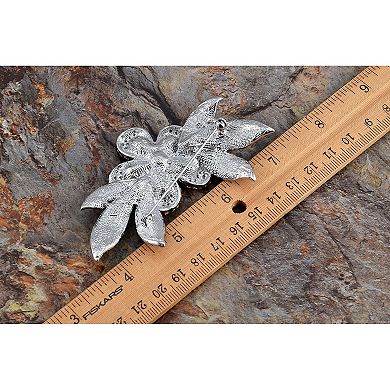 Womens Silver Blue Green Crystal Rhinestones Tropical Hawaiian Flower ...