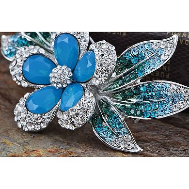 Womens Silver Blue Green Crystal Rhinestones Tropical Hawaiian Flower ...