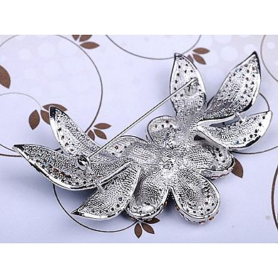 Womens Silver Blue Green Crystal Rhinestones Tropical Hawaiian Flower ...
