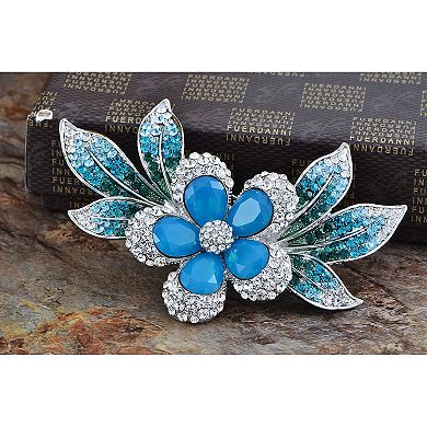 Womens Silver Blue Green Crystal Rhinestones Tropical Hawaiian Flower ...