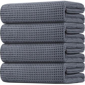 KSIZUIS 4-Pack Grey Waffle Microfiber Bath Towels-30"x60" Ultra Soft,Quick Dry for Spa&Gym