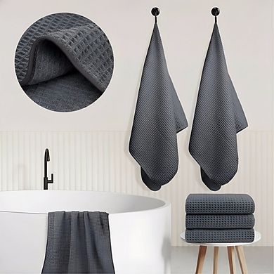 KSIZUIS 4-Pack Grey Waffle Microfiber Bath Towels-30"x60" Ultra Soft,Quick Dry for Spa&Gym