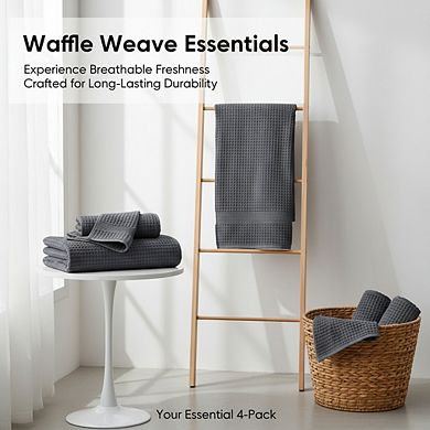 KSIZUIS 4-Pack Grey Waffle Microfiber Bath Towels-30"x60" Ultra Soft,Quick Dry for Spa&Gym