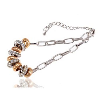 Golden-Plated Crystal Disc Charm Link Bracelet