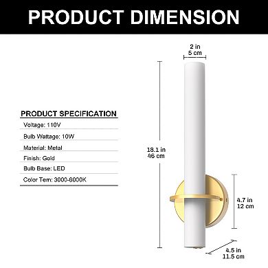 18.1in LED Wall Sconce 2 Pack Modern Gold Light Frosted Acrylic Shade 10W Dimmable 3CCT for Hallway