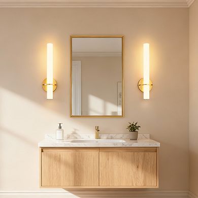 18.1in LED Wall Sconce 2 Pack Modern Gold Light Frosted Acrylic Shade 10W Dimmable 3CCT for Hallway