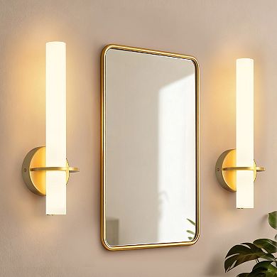 18.1in LED Wall Sconce 2 Pack Modern Gold Light Frosted Acrylic Shade 10W Dimmable 3CCT for Hallway