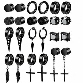 KSIZUIS 12 Pairs Black Magnetic Earrings Clip On Hoop Dangle Non Piercing Set For Men Women