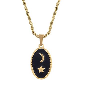 Women's Fashion Necklace with 18K Gold Plated Pendant Moon and Star Design Adjustable Chain