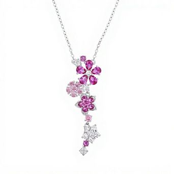 Women's Crystal Flower Pendant Necklace with Cascading Rhinestone Floral Design