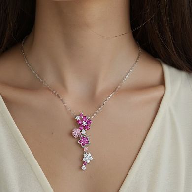 Women's Crystal Flower Pendant Necklace with Cascading Rhinestone Floral Design