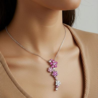 Women's Crystal Flower Pendant Necklace with Cascading Rhinestone Floral Design