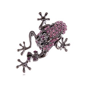Womens Silvery Tone Pink Rhinestones Mom Frog Ribbon Bow Brooch Pin