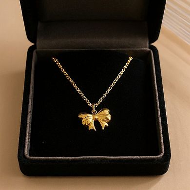 Bow Pendant Necklace with Sculpted Ribbon Charm Minimalist Chain Jewelry