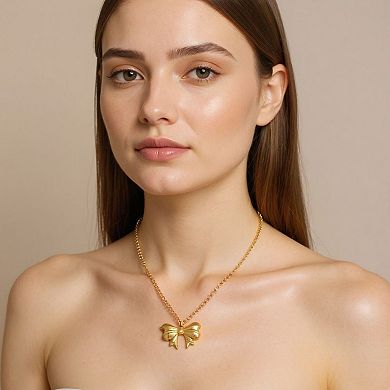 Bow Pendant Necklace with Sculpted Ribbon Charm Minimalist Chain Jewelry
