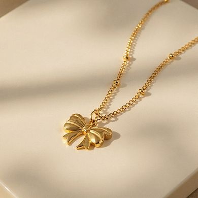Bow Pendant Necklace with Sculpted Ribbon Charm Minimalist Chain Jewelry
