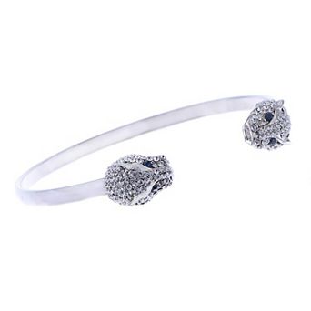 Womens Navy Blue Clear Crystal Rhinestones Dog Cat Animal Head Cuff Bracelet