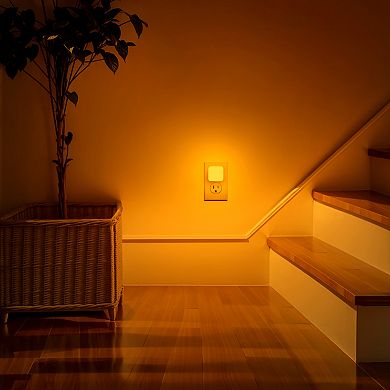 0.3W Integrated LED Plug In Small Square Night Light Amber Light Sensor 2 Pack