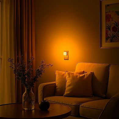 0.3W Integrated LED Plug In Small Square Night Light Amber Light Sensor 2 Pack