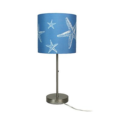 Brushed Nickel Finish Table Lamp With Coastal Blue Starfish Shade