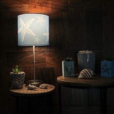 Brushed Nickel Finish Table Lamp With Coastal Blue Starfish Shade