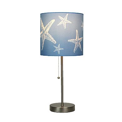 Brushed Nickel Finish Table Lamp With Coastal Blue Starfish Shade