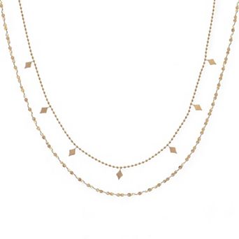 Women's Double Layer Gold Tone Fashion Necklace with Diamond Shape Charms Layered Chain Design