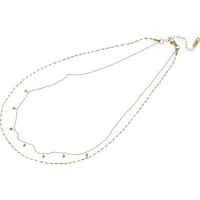 Women's Double Layer Gold Tone Fashion Necklace with Diamond Shape Charms Layered Chain Design