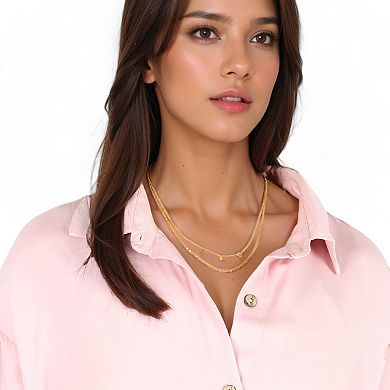Women's Double Layer Gold Tone Fashion Necklace with Diamond Shape Charms Layered Chain Design