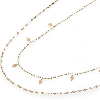 Women's Double Layer Gold Tone Fashion Necklace with Diamond Shape Charms Layered Chain Design