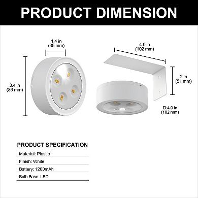 3.4in Rechargeable LED Wall Light 3 Pack White Round Wireless Remote Dimmable Timer for Cabinet